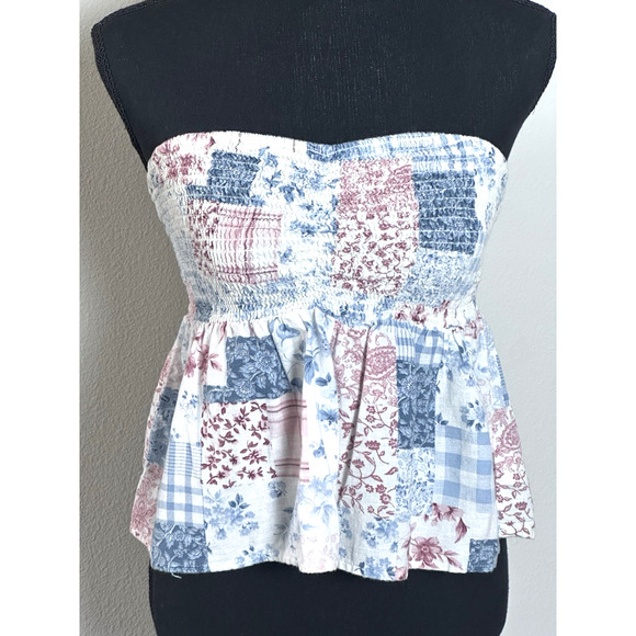 American Eagle Tub Top Cotton/Linen Patchwork Y2K Boho Top S/P - Picture 1 of 16